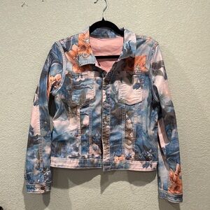Blue & Pink Floral Reversible Denim Jacket